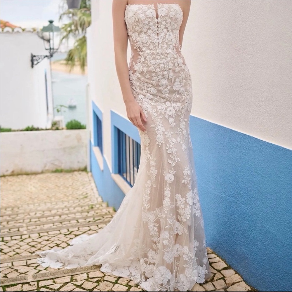 Maggie Sottero Lace Strapless Wedding Dress - Picture 3 of 7